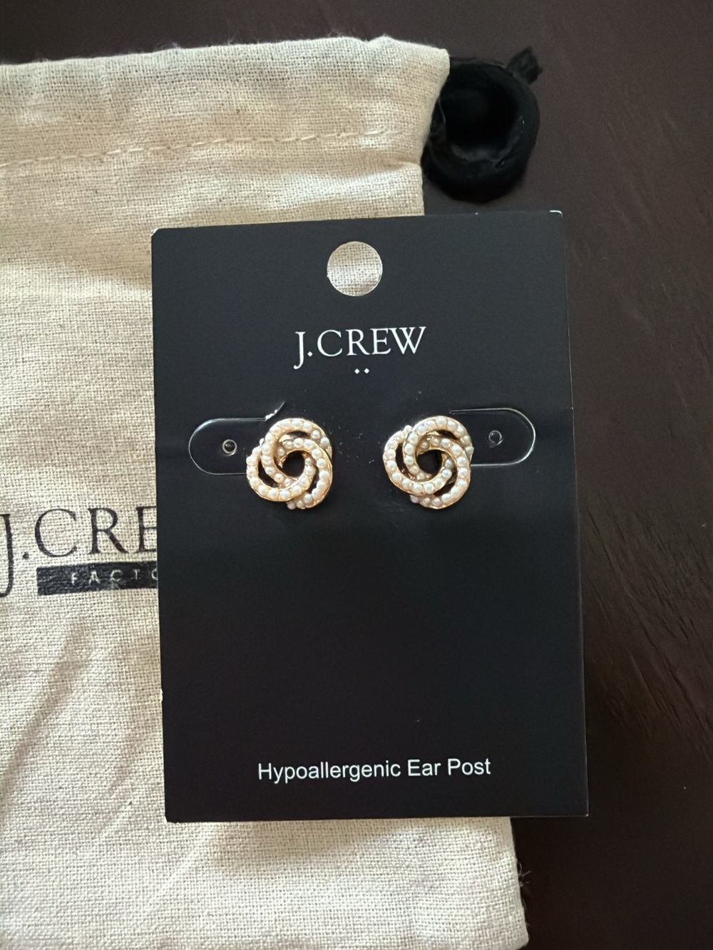J. Crew Gold and Pearl Knot Stud Earrings